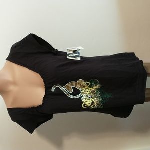 Vintage Baby Phat Women's Plus 2x Peasant Babydoll Graffiti Top, NWT